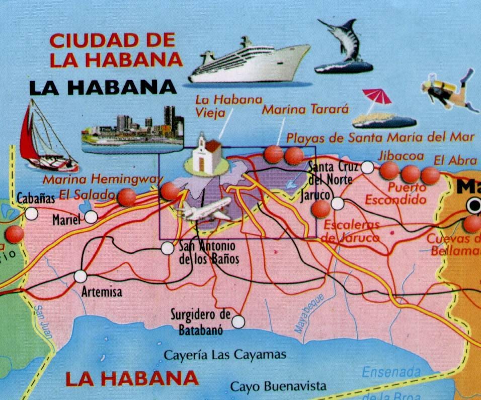 carte des plages de la Havane